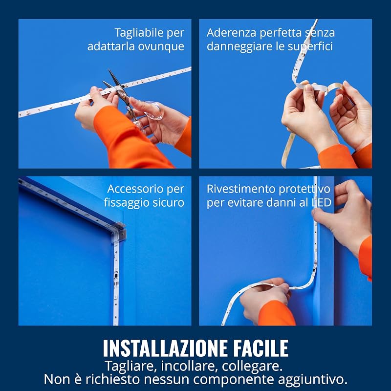 Striscia LED RGBIC Striscia luminosa a LED-10m, 16milioni di colori+sfumature di bianco scenari luminosi dinamici connessione al Wi-Fi controllo vocale/app funziona con Google Home Alexa e HomeKit