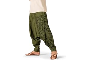 The Veshti Company Men's Boho Harem Pants - Printed Yoga Baggy Pants with Elastic Waist & Drawstring,