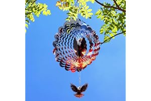 Rngmsi American Flag Eagle Hanging Wind Spinner Outdoor, 12 Inches 3D Stainless Steel Yard Decorations, American Eagle Home Yard Art Gifts for Women