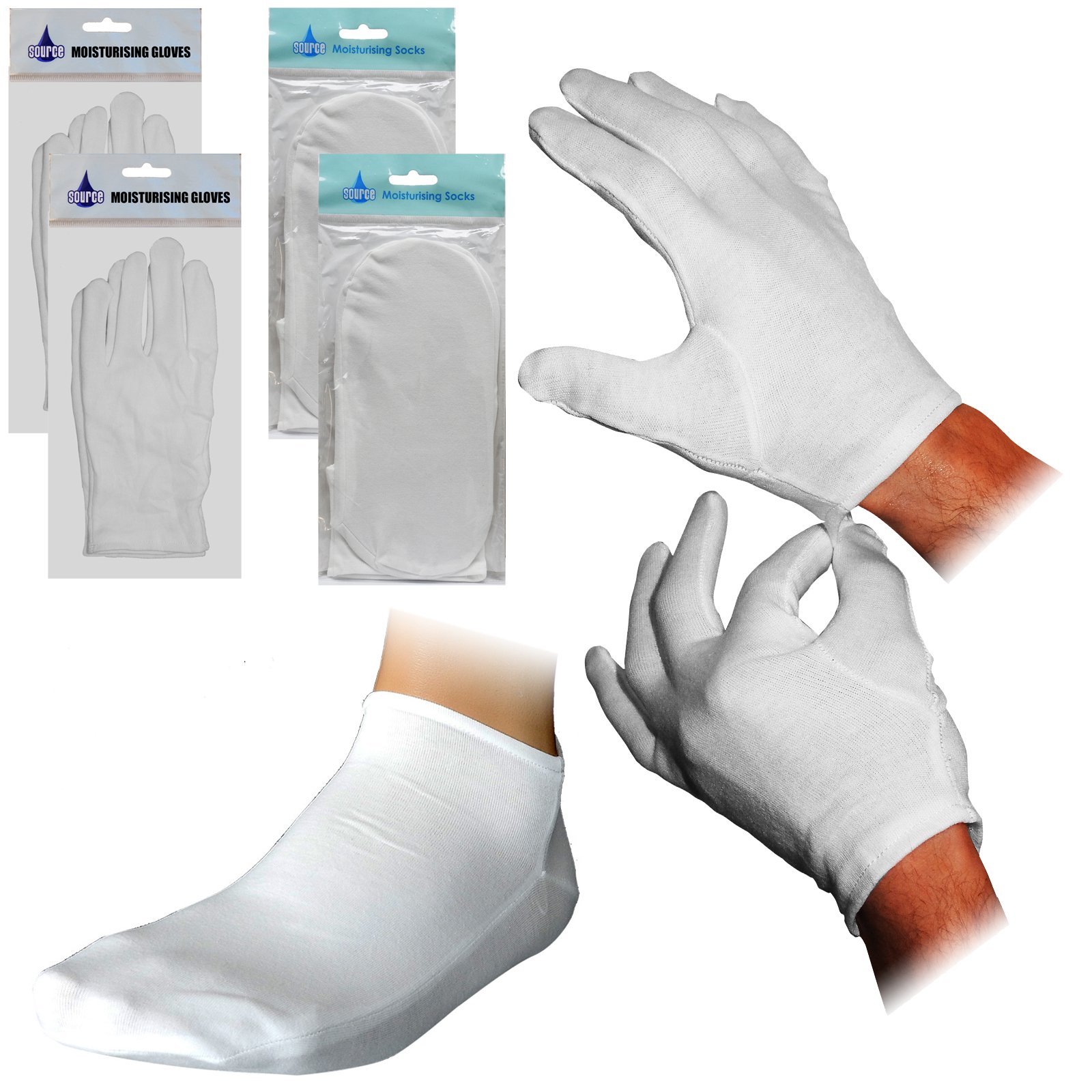 2 Pair Beauty Moisturising Gloves + 2 Pair Moisture Overnight Super Soft Cream Retainer Socks