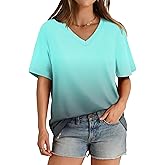 Aokosor Womens V Neck Short Sleeve T Shirts Summer Tops 2025 Casual Loose Tees Trending Now S-4XL