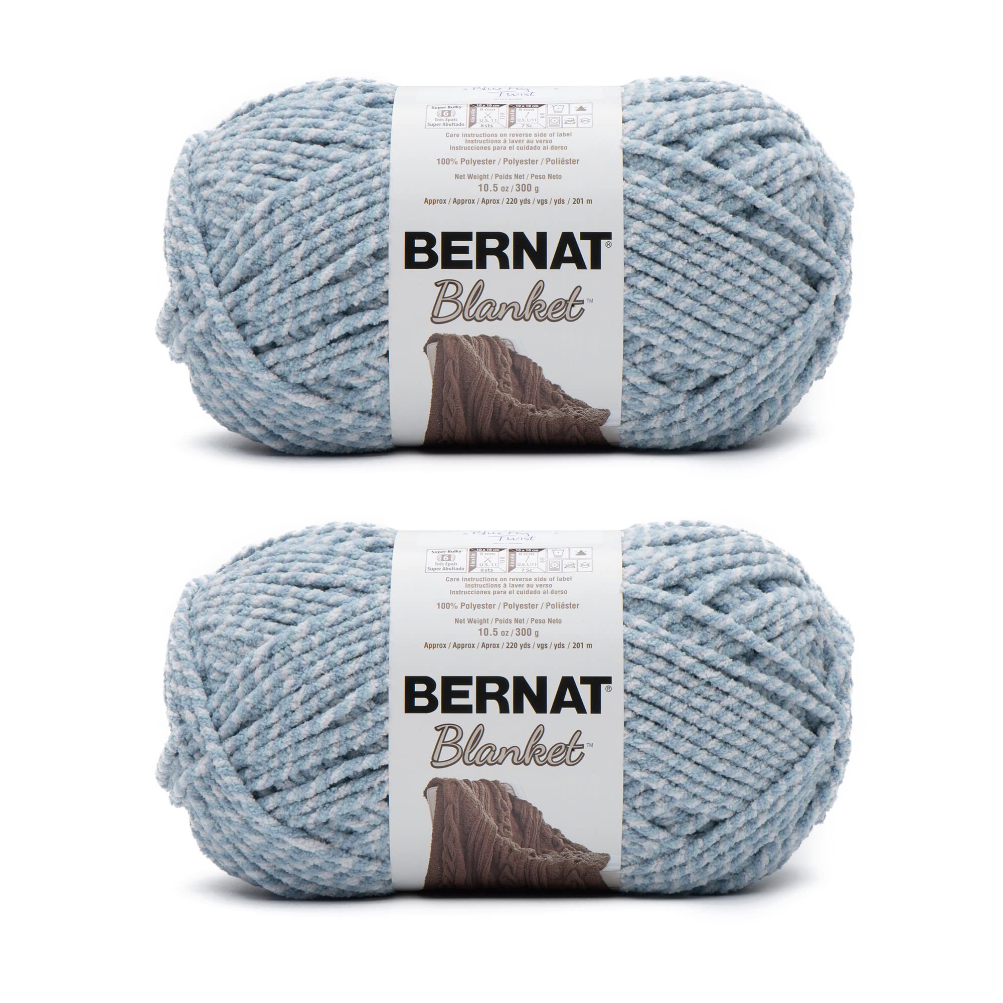 Bernat Blanket Blue Fog Twist Yarn - 2 Pack of 300g/10.5oz - Polyester - 6 Super Bulky - 220 Yards - Knitting/Crochet