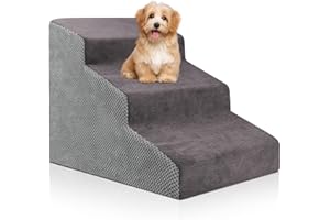 TNELTUEB Dog Stairs and Ramp for Beds and Couches up to 24" Length, 3-Step Dog Steps for Small Dogs, Premium High Density Pet Stairs with Dual Non-Slip Surface,Sturdy Wide Deep Dog Stairs