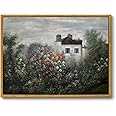 OIQArtOIQ Vintage Landscape Canvas Wall Art Framed Natural Scenery Painting Artwork Prints France Country Wilderness Farmhouse Decor Pictures Kitchen Bedroom Living Room Bathroom
