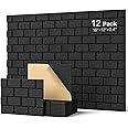 Soundproofing Panels,Soundsbay 12 Pack Sound Proof Panels for Walls Self-Adhesive, 16"×12"×0.4" Soundproof Wall Panels, Brick Acoustic Wall Panels for Walls, Office,Reccording Studio, Ceiling, Black