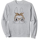 Women Easter Day Cute Bunny with Leopard Glasses Sweatshirt