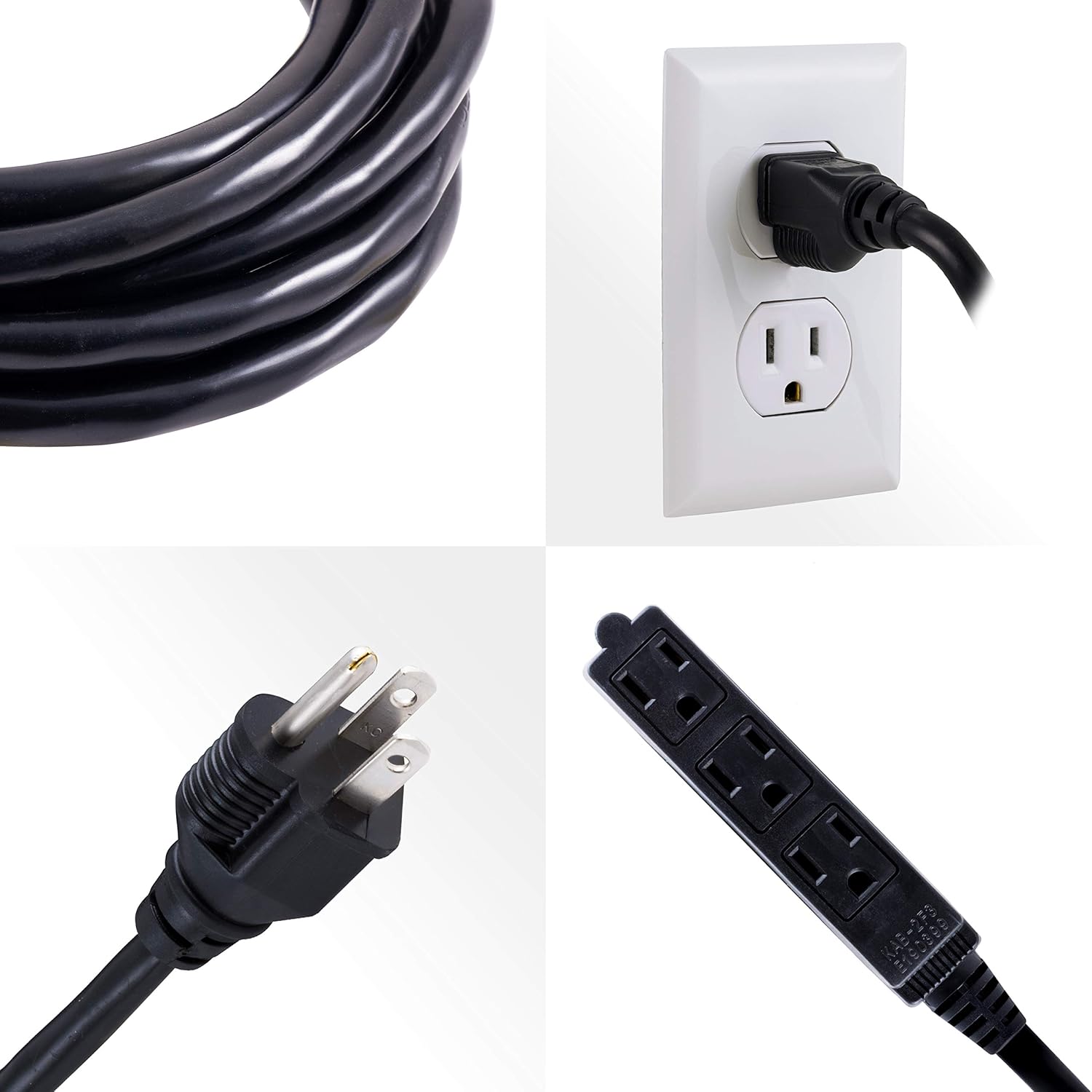 UltraPro, Black, GE 25 ft Extension, 3 Outlet, Indoor/Outdoor, Grounded, Double Insulated Cord, UL Listed, 36825 - - 
