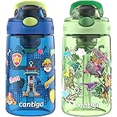 Contigo Aubrey Paw Patrol Leak-Proof Spill-Proof, 2-Pack Water Bottle with Autospout, 14oz, Power Pups and Dino Treks, Green and Blue