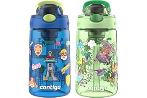 Contigo Aubrey Paw Patrol Leak-Proof Spill-Proof, 2-Pack Water Bottle with Autospout, 14oz, Power Pups and Dino Treks, Green and Blue