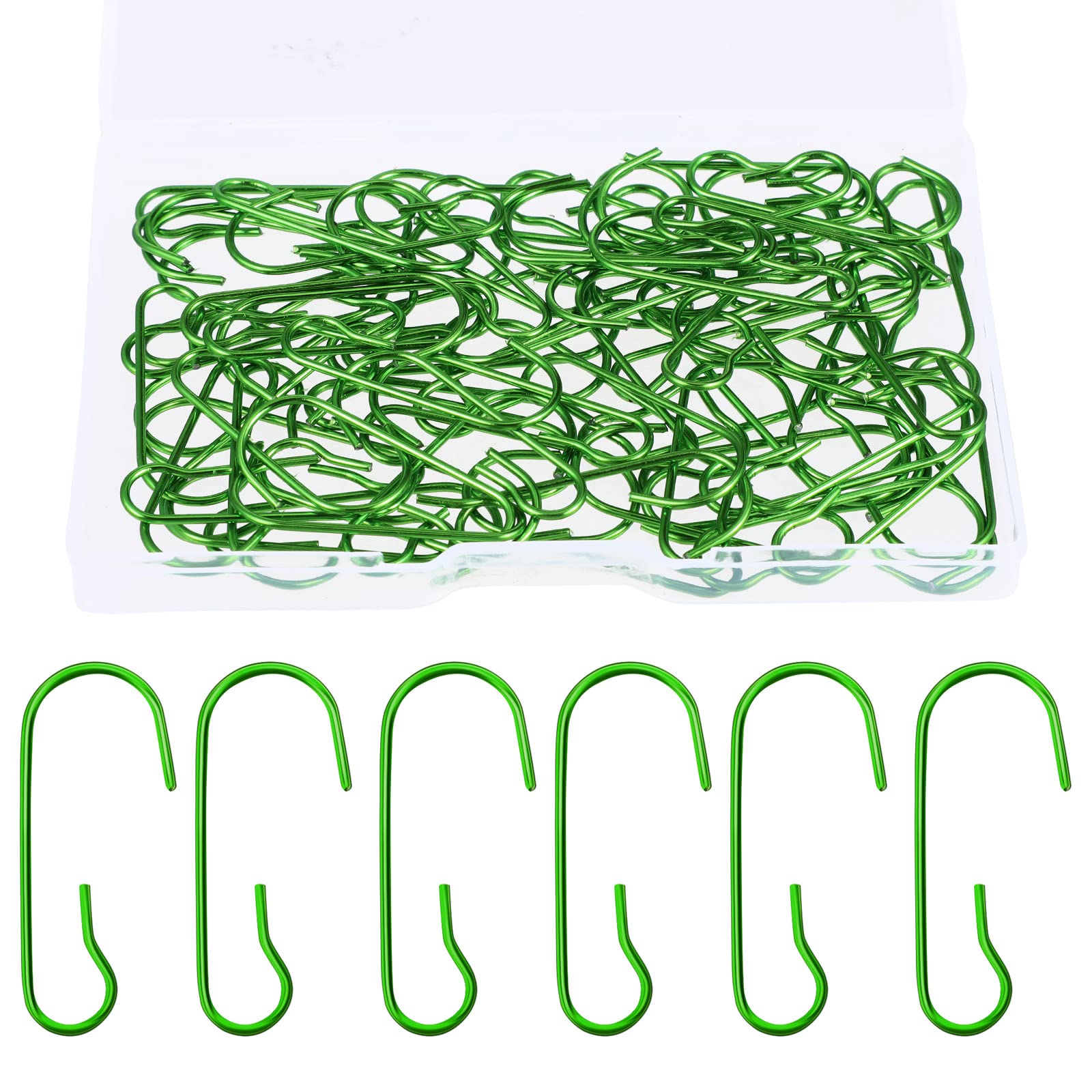 Hotop 120 Pcs Christmas Ornament Hooks Green Ornament Hangers Bendable Metal Wire Hanging Hook with Storage Box for Christmas Tree Halloween Party Decor