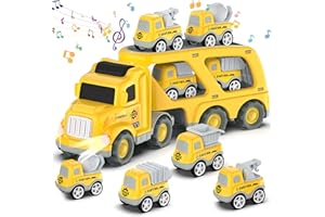 Moritakk Trucks Cars Toys for 3 4 5 6 7 Year Old Boy Toddler, 5 in 1 Carrier Transport City Vehicles Toys with Light Sound, Christmas Birthday Gift for Toddlers Kids