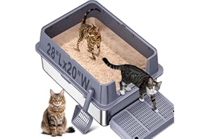 KITCATY Stainless Steel Litter Box , 28"L*20"W*12"H XXL Extra Large Litter Boxes with lid ,Metal Litter Box with Hight Sides for Big Cats& Multiple Cats,Never Absorbs Odors, Anti-Urine Leakage, Easy Cleaning