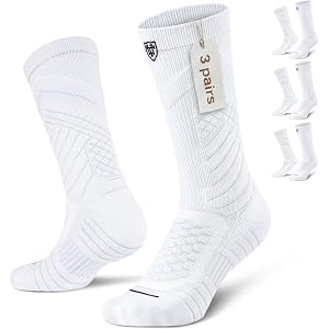 Mens Compression Socks Size 9-12, Thick Cushioned Cotton for Basketball | Moisture-wicking blended fabric in black & white, t