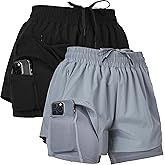 Ultra Performance Gym Shorts Women Pack of 2, Nylon Compression Workout Shorts Women with Liner