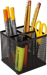 Osco Black Wiremesh Square Pen Pot 4 Compartments Desk Organizer 6 Pack view 5