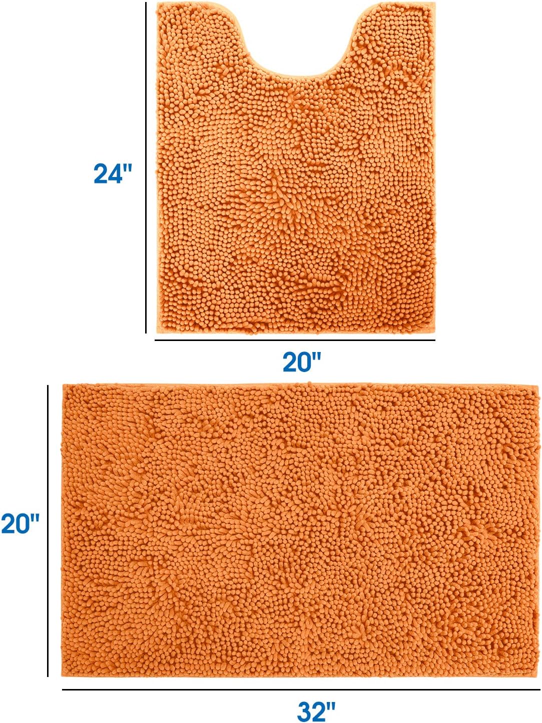HOMEIDEAS 2 Pieces Bathroom Rugs Set Orange, Luxury Soft Chenille Bath Mats Set, Absorbent Shaggy Bath Rugs & Slip Resistant Plush Carpets Mats for Tub, Shower, Bathroom: Kitchen & Dining