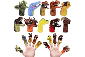 Kiddie Play Finger Puppets for Kids, 10 pc Dinosaur Puppets Rubber Set for Story Time and Bath Toys