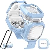 RFUNGUANGO【Upgraded Version, High Transparency Carbon Fiber,Stand Protective Cover, Lock Design】 Suitable for Samsung Galaxy Buds 2 Pro/Buds Pro/Buds Live/Buds 2/Galaxy Buds FE Case, Sky Blue