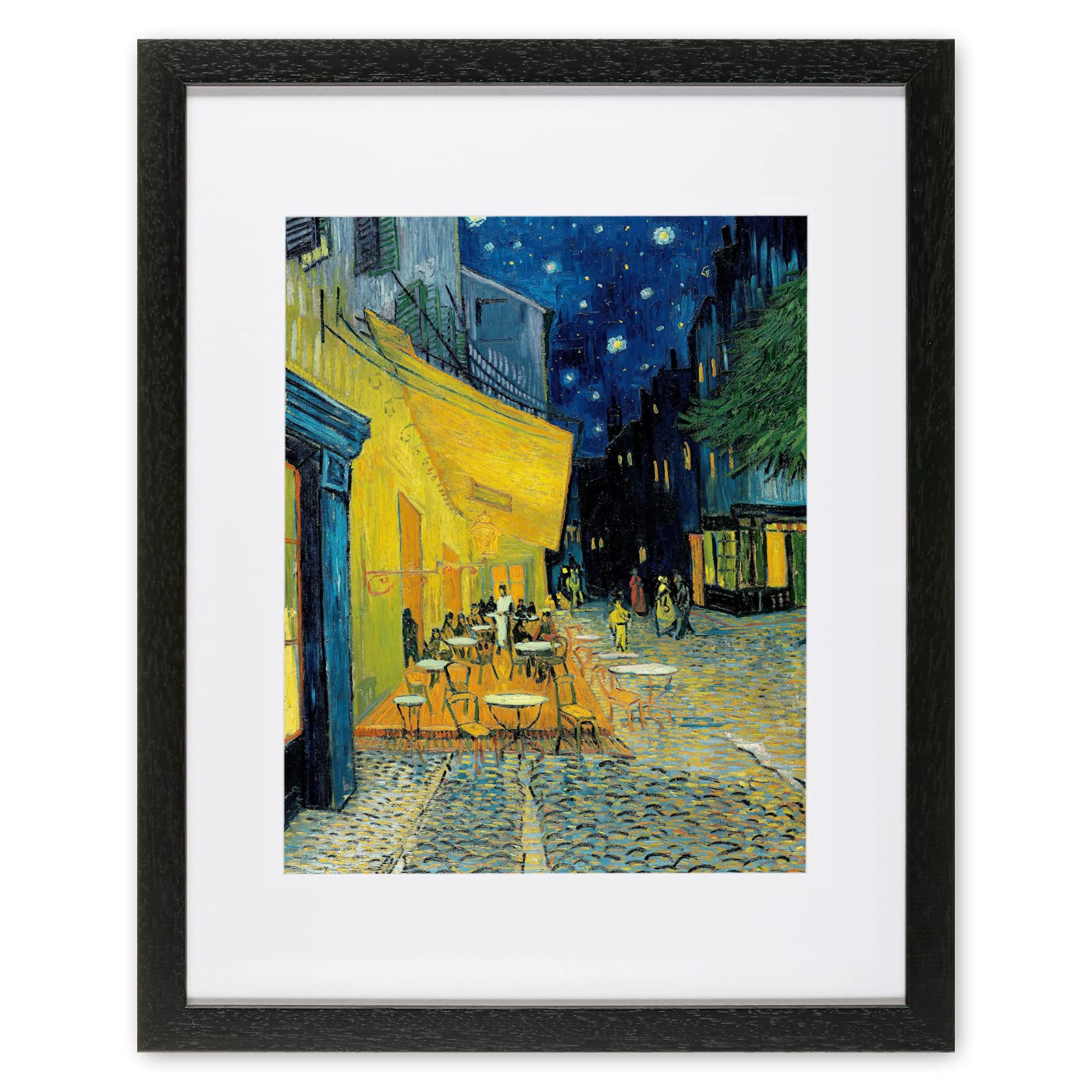 Redzarty Cafe Terrace at Night - Van Gogh Framed Wall Art Picture – Famous Painting Post Impressionism Room Decor for Home, Office, Dining Room or Kitchen (15"x12")