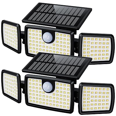 MIHANI Solar Flood Lights Outdoor, 2500LM Motion Sensor Security Lights with 270° Wide Angle, IP67 Waterproof, 3 Heads Solar Outdoor Lights for Patio, Yard, House, Garage (Non-Remote, 2 Pack)