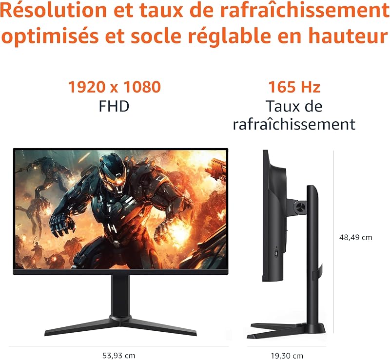 Écran de Gaming 24 Pouces (23,8 Pouces Visibles), FHD 1080p, 165 Hz, Compatible VESA, Adaptive Sync, Temps de réponse de 1 ms, Noir