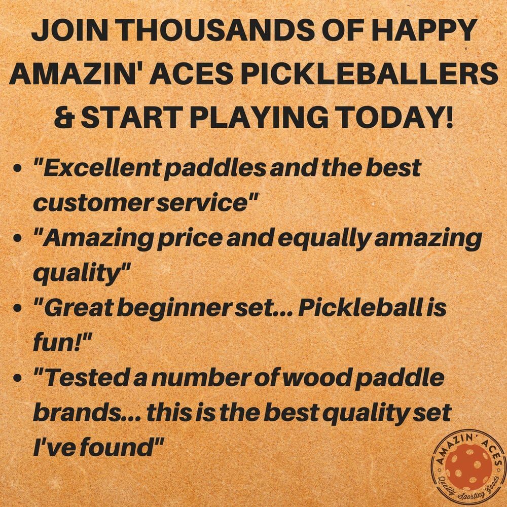 Amazin' Aces Pickleball Paddle Set Pickleball Set Includes 2 Wood Pickleball Paddles, 4 Pickleballs, 1 Carry Bag & Guaranteed Fun! | Beginner-Intermediate Racket | Includes Free eBook : Sports & Outdoors