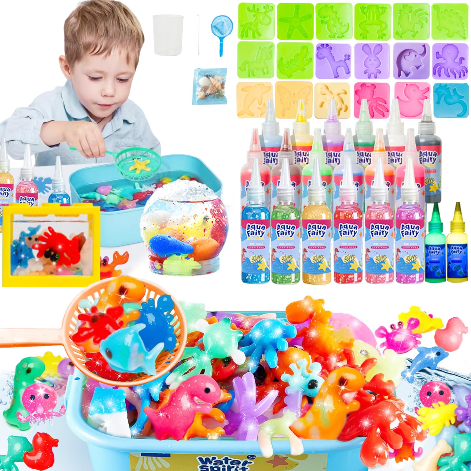 Balakaka Aqua Fairy Water Gel Kit - 3D DIY Magic Aqua Elf Craft Set for Kids Age 5-8 - Creative Art Supplies with 20 Coloured Gels & 18 Moulds - Educational STEM Toy Gift for Girls Boys