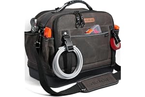 WELKINLAND 53Pockets Hard-Bottom HVAC Bag, Heavy-Duty Electrician Tool Bag,Waterproof Waxed Canvas Tools Bags, Top-Open 16 In
