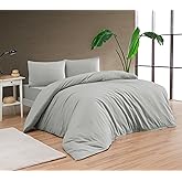 Venice Home 100% Cotton Jersey Duvet Cover Set - Ultra Soft & Breathable - All-Season Comfort - Easy Fit with 4 Corner Ties - Includes 2 Pillowcases - 3-Piece Bedding Set (Gray, Full/Queen)