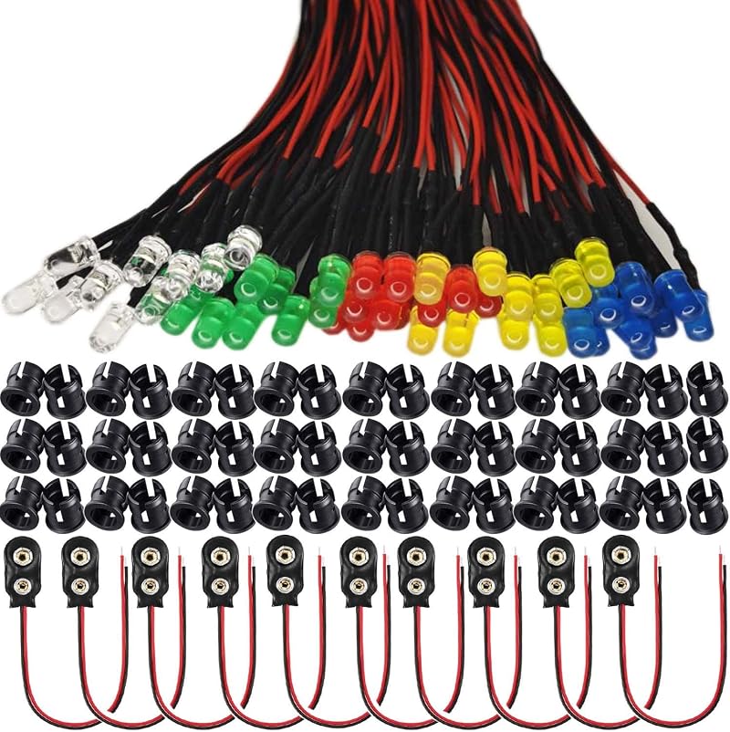RUNCCI-YUN 50x 5mm Prewired LED 12V 20cm Ultra Bright + Holders Model Railway