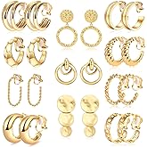 MOZAKA 11 Pairs Gold Clip On Hoop Earrings for Women Fashion Clip on Earrings Twist Round Geometric Chunky Hoop Clip Earrings Adjustable Fake Clip On Earrings Set for Gift