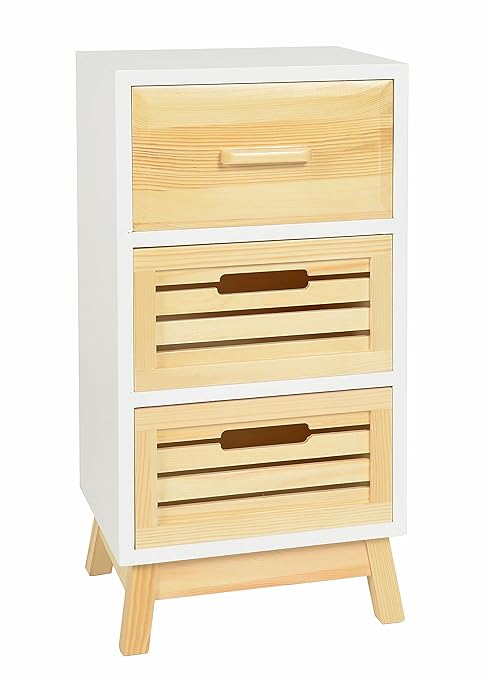 ts-ideen Landhaus Kommode Flur Ablage Bad Wohnzimmer Kinderzimmer WC Büro Schrank Regal in Weiß Natur 59 cm hoch