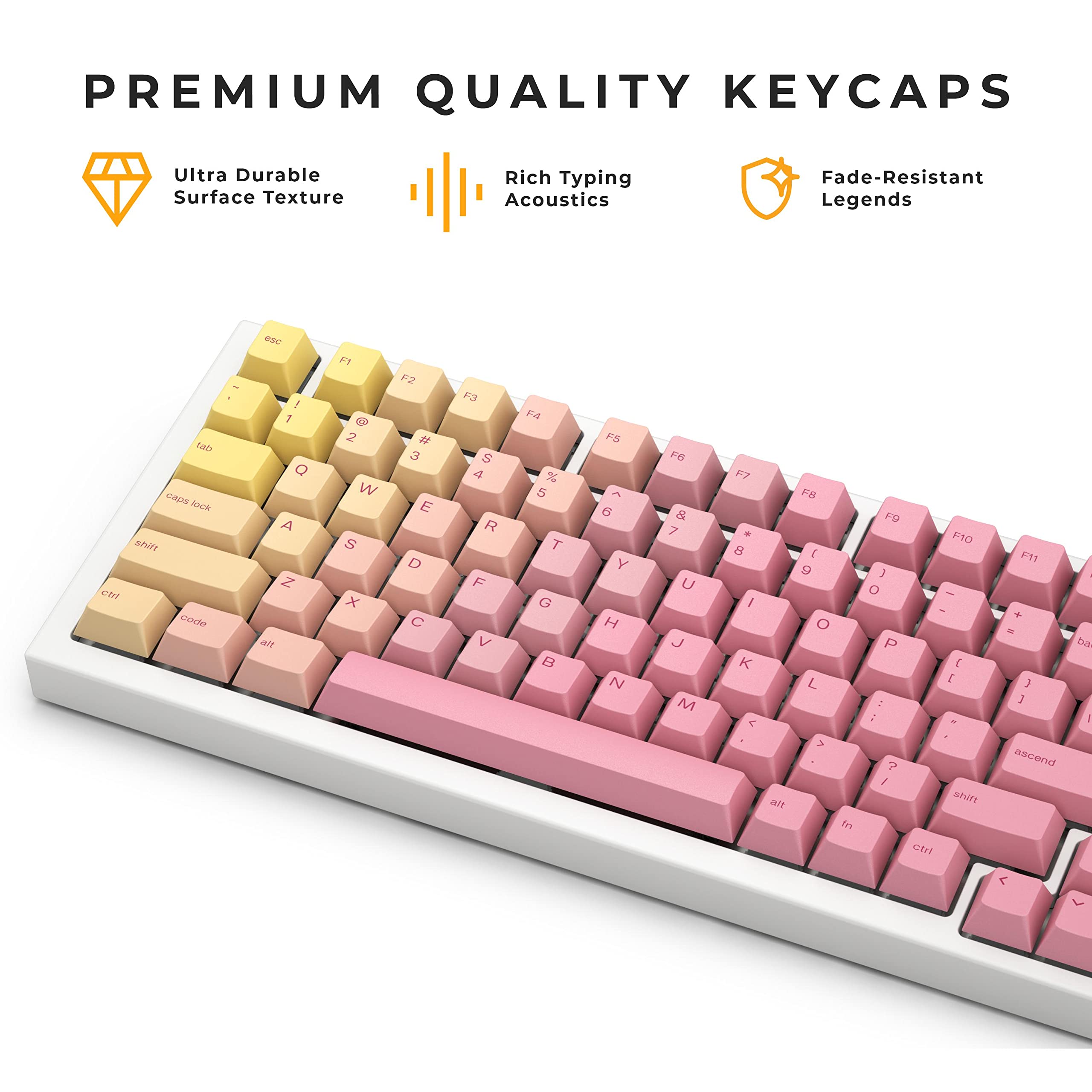 Glorious Grapefruit PBT Keycaps Set (Pink & Yellow) 143 Cute Custom Keycaps, Cherry MX Profile, Pastel, Low-Profile Dye-Sub for Mechanical Gaming Keyboards (60%, TKL, Full Size) Incl Mac Keys (191)