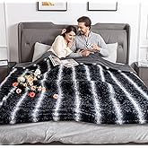 WOOMER Heated Blanket King Size 100" x 90", Electric Blanket with Dual Controls, 0.5-12 Hours Timer & 10 Heating Levels, ETL Certified, Black Grey Flowers Patterns Faux Fur & Sherpa, Machine Washable
