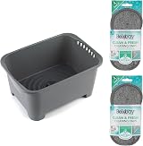 Beldray 8 Litre Washing Up Bowl with Integrated Drainer Plug Grey Set of 4 Pads view 1