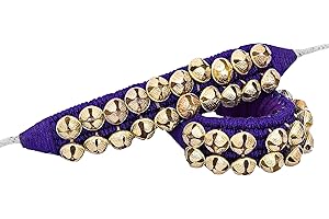 HANDTECHINDIA Dancing Bells Ghungroo Pair Indian Classical Dance Accessories Ghungroo with Colored Cushion Pad Best Dance Metal Brass Anklets Bells Ghunghroo Pad (Blue, Double Line)