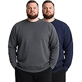 Taiyin 2 Pack Men's Big and Tall Fleece Crewneck Sweatshirts, Long Sleeves Casual Lightweight Basic Pullover Warm Tops