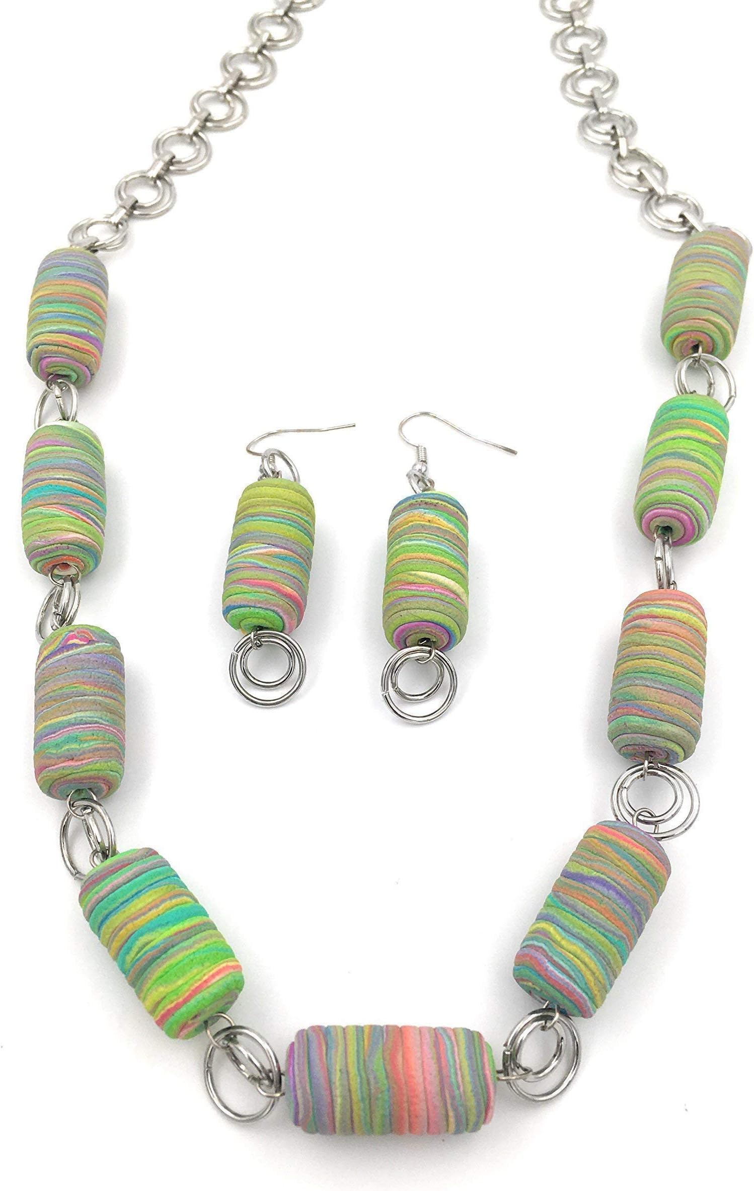 Necklace and Earrings Set in Polymer Clay, Multicolor, Woman, Handmade by Nauta