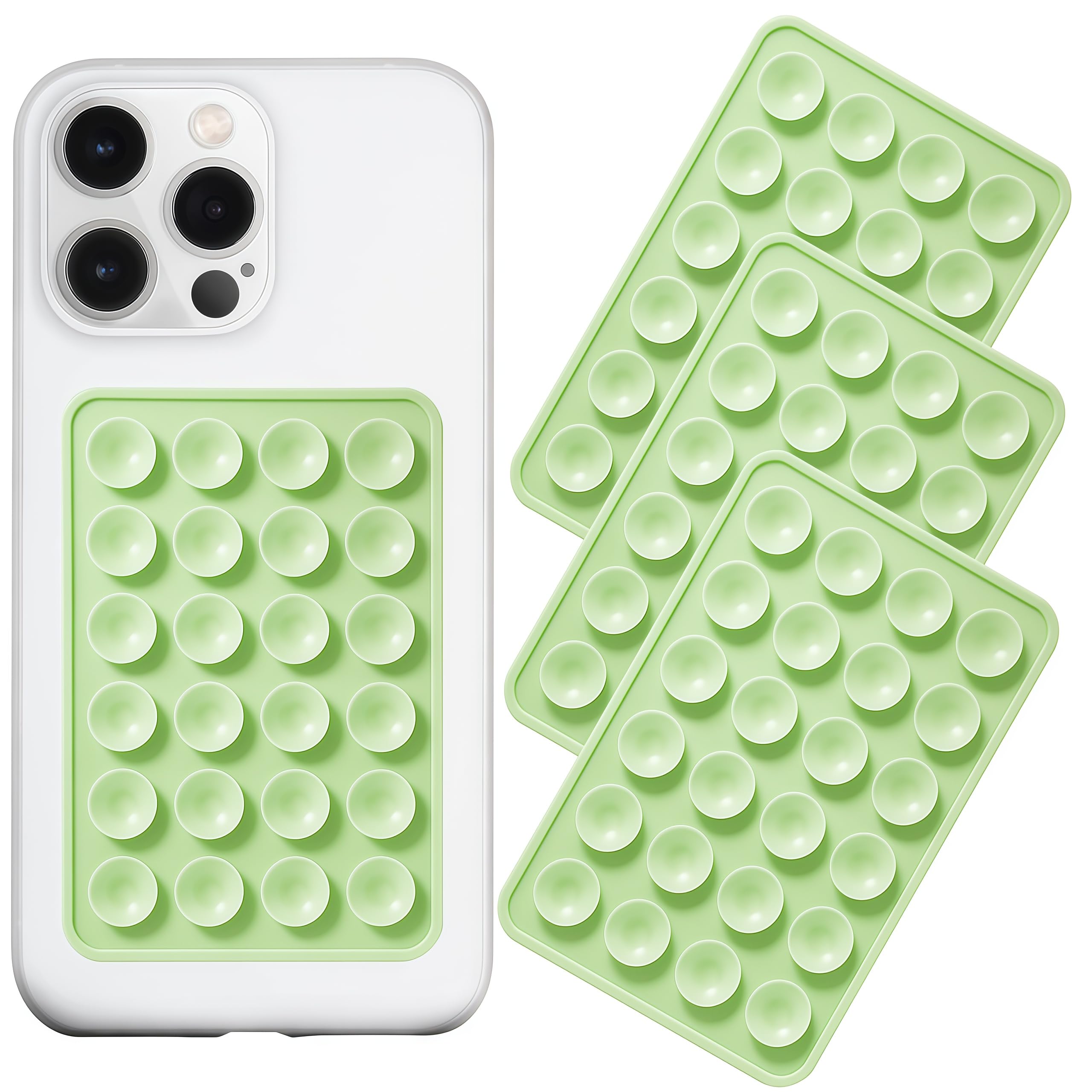Anteel Silicone Suction Phone Case Mount 3 Pack, Silicon Adhesive Suction Cup Phone Mount, Non Slip Sticky Phone Grip for Cellphone, Strong Grip Holder for Selfies and Videos (Light Green)