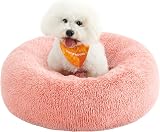 Feandrea Donut Dog Bed Pink 70 cm Soft Plush Removable Cover
