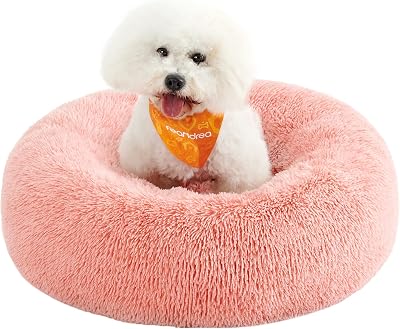 Feandrea Donut Dog Bed Pink 70 cm Soft Plush Removable Cover