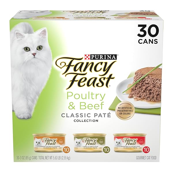 FANCY FEAST POULTRY AND BEEF FEAST CLASSIC PATE COLLECTION GRAIN FREE WET CAT FOOD VARIETY PACK – (PACK OF 30) 3 OZ. CANS