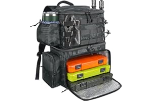 MATEIN Fishing Tackle Backpack with Cooler, Large Fishing Bag with Rod Holders for 4 Trays (Tray Not Included) & Fishing gear