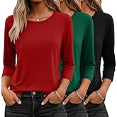Ficerd 3 Pack 3/4 Sleeve Tops for Women Round Neck Dressy Basics Tees Casual Trendy Loose Fit T Shirts