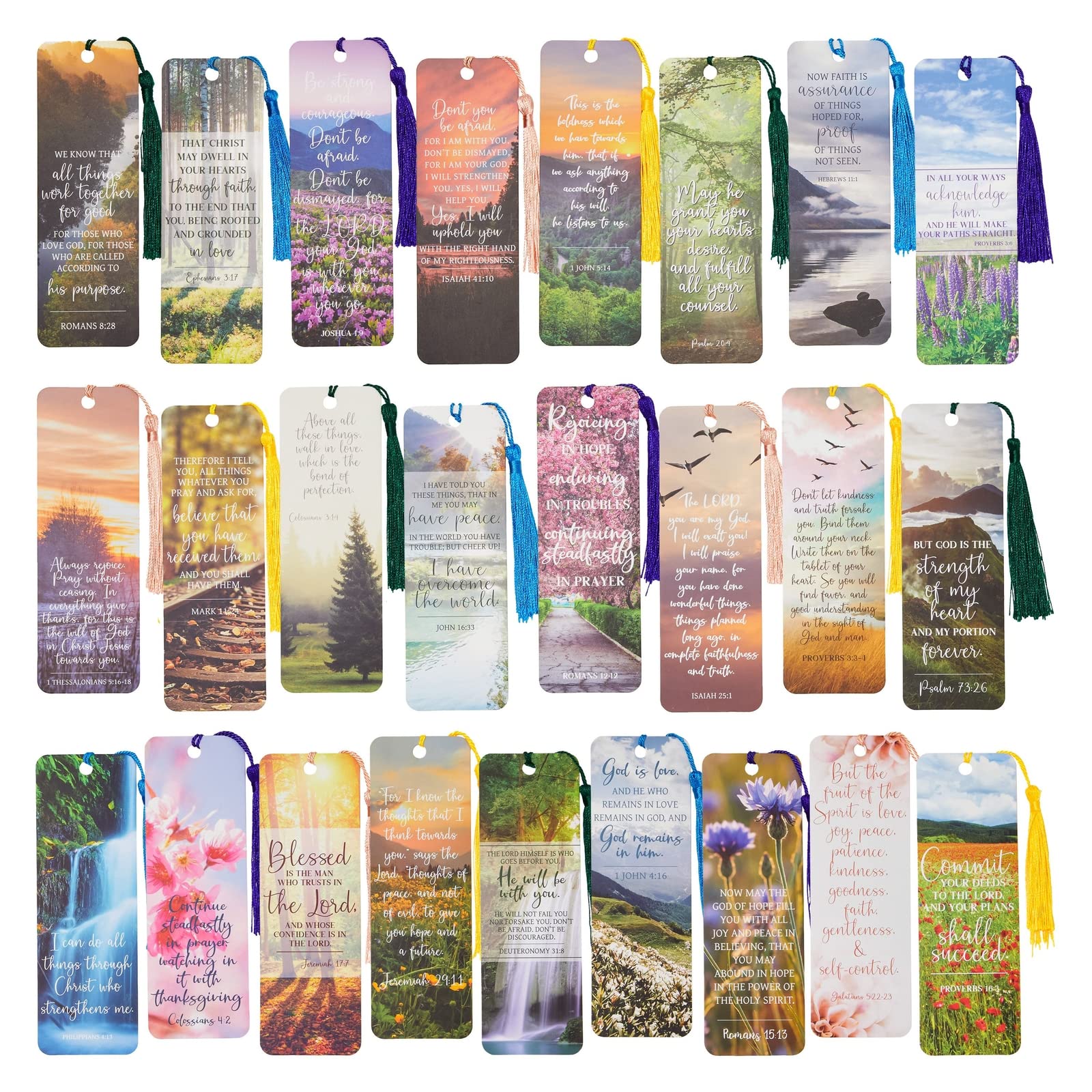 Photo 1 of Bible Verse Bookmarks - 100 Pack, 6 x 2 in, Multicolor Tassels - Christian Scripture Page Markers for Bibles, Books & Planners