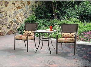 Mainstays Alexandra Square 3-Piece Outdoor Bistro Set, Red Stripe with Butterflies, Seats 2