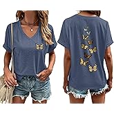 ORANDESIGNE Womens Sunflower Print T Shirts V Neck Graphic Short Sleeve Vintage Tees Summer Casaul Loose Fit Tops