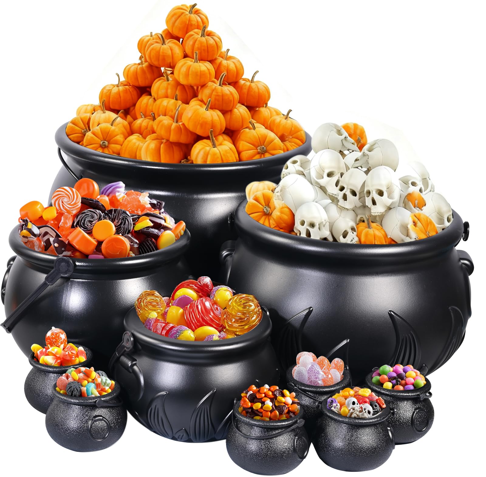 Photo 1 of 10 in 1 (12.8", 9.8", 7.6", 5.7", 2.7") Package Halloween Cauldron Large Black Plastic Witches Cauldron Candy Bowl Candy Holder for Halloween Hocus Pocus & St. Patrick’s Day Party Favors Decor
