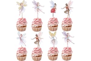 Rsstarxi 36 Pack Fairy Cupcake Toppers, Fairy Party Decorations, Wing Angel Flower Fairy Birthday Cupcake Picks for Baby Shower Birthday Wedding Fairy Party Cake Decorations