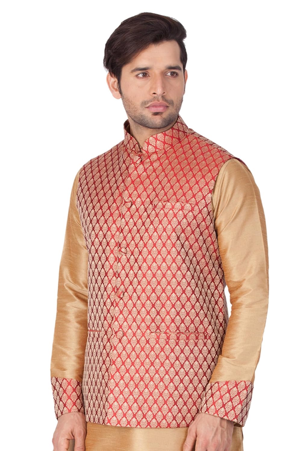 vastramay mens silk blend nehru jackets (maroon_vasmjma005)